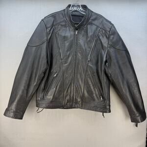 Wilson Leather Moto Racer Jacket Men's XL Black Priest Collar Biker Jacket